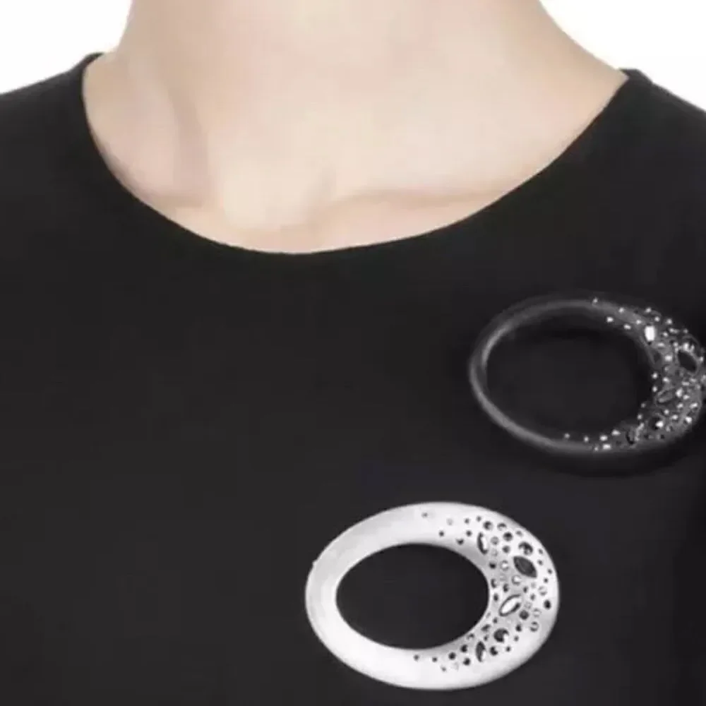 Alexis Bittar Black Lucite, Noir Crystal Dusted Oval Brooch
